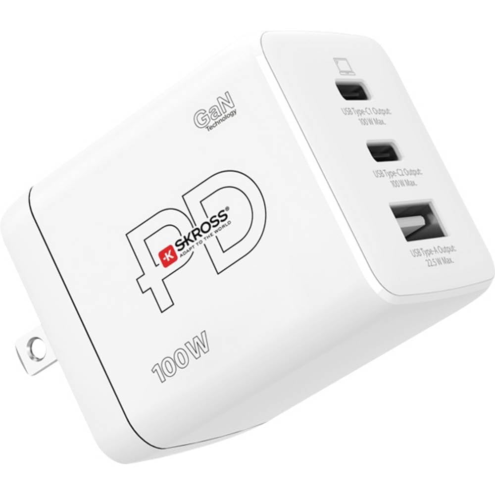 SKROSS Power Charger Combo+ 100W US USB caricabatterie 100 W 2X USB-C, 1x USB-A USB PD Bianco Interno USB Power Delivery
