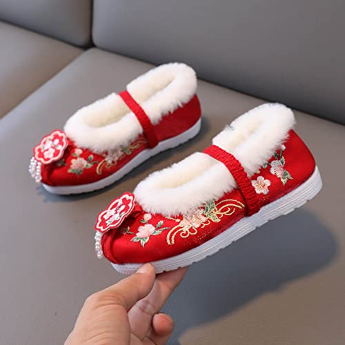 Girls Cotton Shoes Ancient Costume Hanfu Shoes Children Baby Cloth Shoes New Year Clothing Shoes Snow Boots Girls Size 22