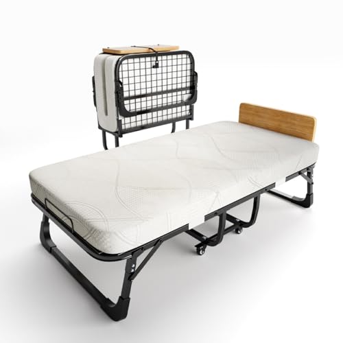 Gunuss Klappbett, Metall-Klappbett mit Matratze, (inkl. 10 cm Dicker Memory-Foam-Matratze), klappbares Gästebett, Erwachsene 90 x 190 cm, Metall-Klapprahmen, 250 kg Belastbarkeit