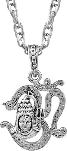 Silver Plated Steel Trendy Stylish Mahakaal with Om/? Face/ ? ? ? ? ? ?/ ? ? ? Mahadev, Shiva with Tirshul Symbol, Locket Chain Pendant Jewellery for Men/Women