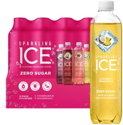 Sparkling Ice Pink Variety Pack, Flavored Sparkling Water, Zero Sugar, with Vitamins and Antioxidants, 17 fl oz, 12 count (Black Cherry, Peach Nectarine, Coconut Pineapple, Fruit Punch)