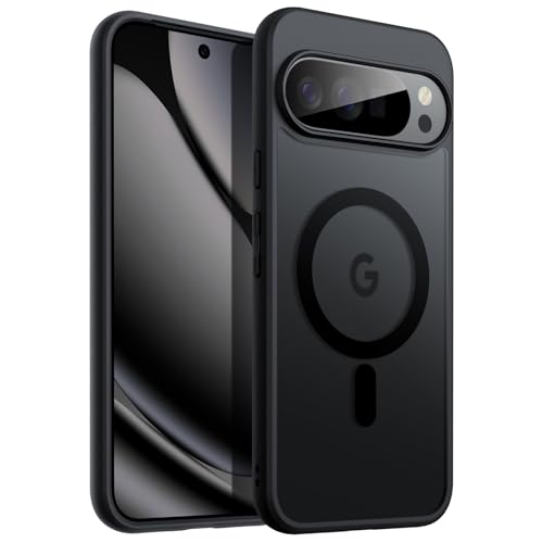 JETech Capa Magnética para Google Pixel 10/10 Pro 2025, Compatível com MagSafe e Carregador Pixelsnap, Case para Translúcida Fosca Traseira À Prova de Choque (Obsidiana)