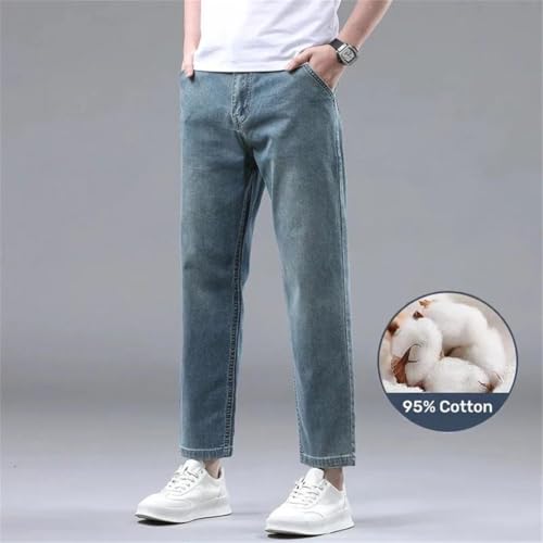 Men's Summer Thin 95% Cotton Jeans Stretch Straight Loose Denim Nine-Point Pants2