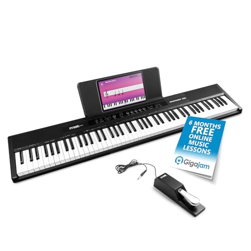 MAX RhapsodyDP88 Full-Size 88 Key Digital Piano – Weighted Electric Piano Keyboard with Touch Sensitivity, Stereo Speakers, USB MIDI, 10 Timbres, 25 GM Voices, Sustain Pedal, and Music Holder