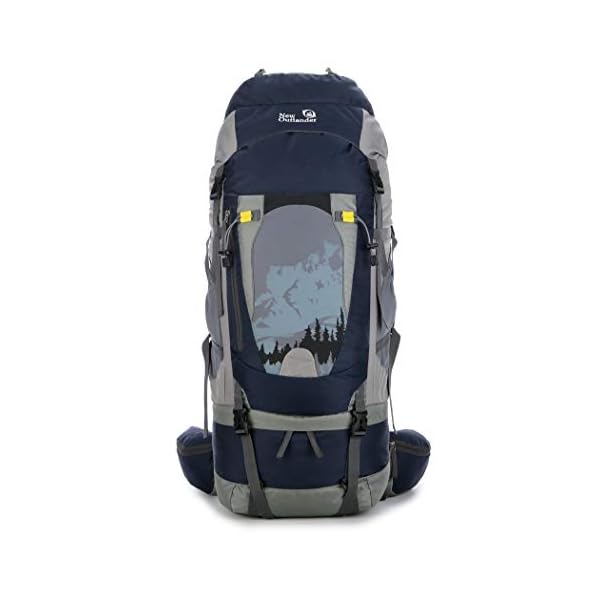 UNISTRENGH 80L Hiking Backpack Waterproof Camping Framed Backpacking Duffle Luggage Bag Outdoor Sports Rucksack Backpacks with Rain Cover (Blue)