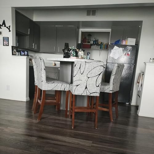 Image of SearchI Bar Stool Covers Set of 2, Stretch Washable Barstool Seat Covers, Counter Height Chair Covers for Kitchen Dining Room Cafe (Grey Flower)