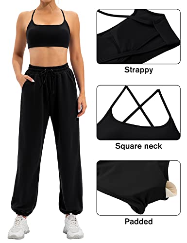 Padded Sports Bra For Women Comfort Strappy Workout Tops Sexy Criss Cross Backless Yoga Shirts Open Back Athletic Tops Black S #TOP4