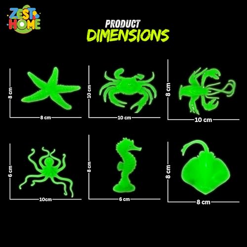 Image of ZESTHOME Glow in the Dark Sea Animal Toy Set for Kids - Ocean Creature (Crab, Lobster, Starfish, Stingray, Seahorse & Octopus) | Non-Toxic PVC Bath & Learning Toys (Age 3+) | 8-10 cm | 6 Piece