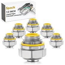 Gisafai 5 Pcs Liquid Tight Connector Straight Insulated Zinc Die Cast Metal Tight Electrical Conduit Fittings for 1/2 Inch Flexible and Type B Flexible
