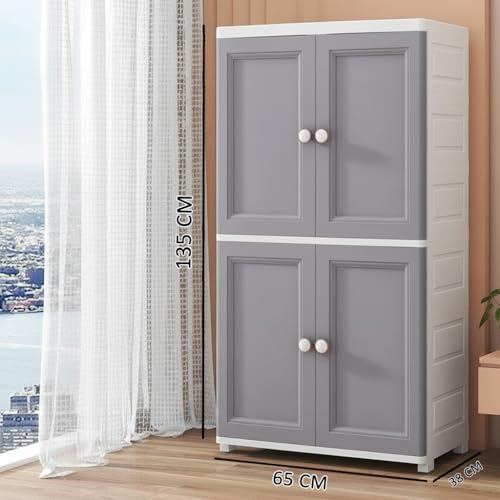 Image of Mevigo 2-Door Plastic Wardrobe for Kids| Almirah and Wardrobe for Baby Clothes| Modular Storage Cabinet with Wheel Organizer for Cupboard Rack for Clothes /Shoes /Books /Toy- Grey-6529