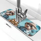 Elegante tappetino per rubinetto con cane in denim per lavello da cucina, assorbente ad asciugatura rapida, tappetino drenante per lavello da cucina, tappetino per lavello da bagno
