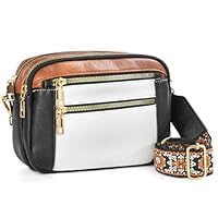 WJCD Women's Crossbody Purse - Vegan Leather Lightweight Shoulder Bag with Adjustable Strap, Stylish Small Handbags (White With Black and Brown)