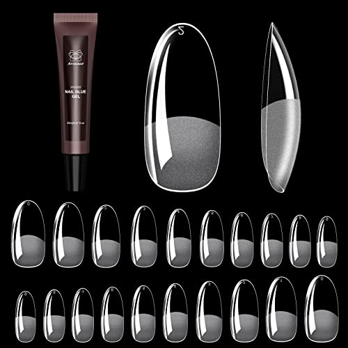 Arousar Nail Tips, 500 Pcs Clear Acrylic Nail Extension Set In 10 Sizes, Half Matte Medium Round Full Cover Press On False Nail Tips With 20Ml Glue Gel For Diy Nail Art (Round Gel Tips-01) #TOP1
