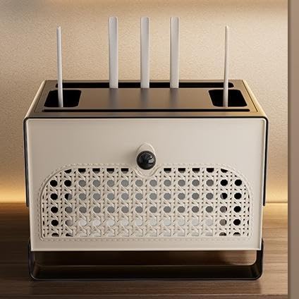 Pudełko do przechowywania routera WiFi, organizer na biurko z zarządzaniem kablami, stylowy uchwyt do routera bezprzewodowego do domu i biura