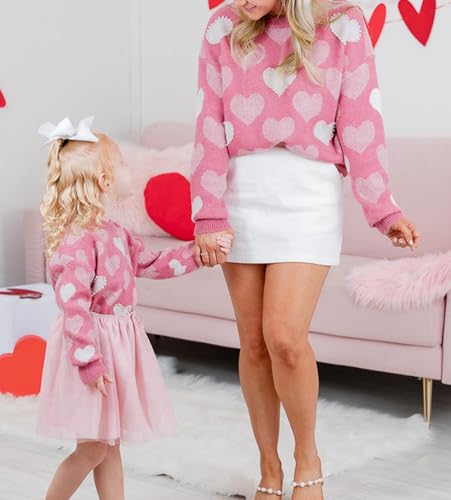 Image of Mommy and Me Matching Sweaters Outfits Heart Graphic Sweater Family Matching Clothes Long Sleeve Pullover Tops