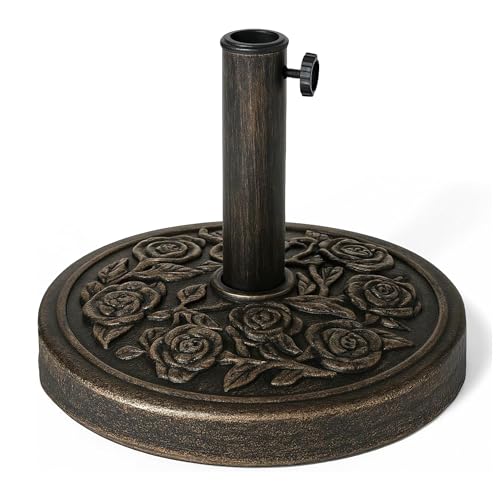 KEPLIN 20kg Cast Iron Effect Parasol Base with Floral Pattern – Heavy Duty Metal Garden Patio Furniture Stand for Umbrella, Canopy, Gazebo, Awning etc. – Diameter 45mm (20kg, Bronze)