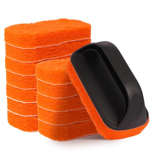 14-Piece Griddle Cleaning Kit for Blackstone and Camp Chef Non-Scratch Scouring Pads for Cleaning Kitchen Bathroom Flat Top Grill Cleaning Kit with 13 Griddle Scrubber Pads with 1 Upgraded Handle