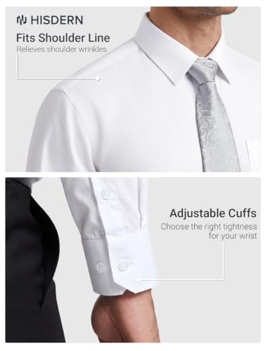 Image of HISDERN Mens Dress Shirt with Tie Pocket Square Set Classic Button Down Shirt Matching Tie Long Sleeve Shirts
