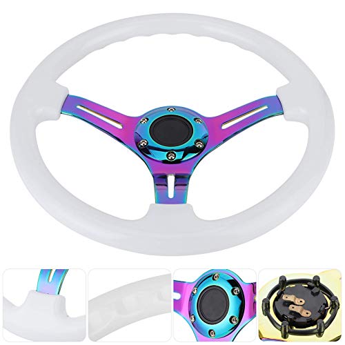 Akozon Steering Wheel 14In 6‑Hole Racing Steering Wheel Colorful Spoke Abs Drifting Wheel Universal Replacement Car Modified Accessory For 6 Hole Steering Wheel Quick Release #TOP1