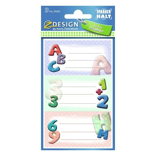 Avery Italia 48669 - assortimento su espositore di 60 stickers adesivi, decorativi per libri, quaderni e materiali per la scuola, 6 fantasie, 60 pezzi totali