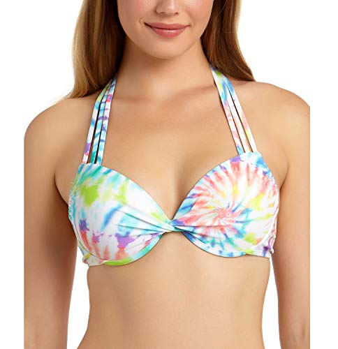 California Waves Top de biquíni júnior com tiras e aro com estampa tie dye, Tingimento Multi, S