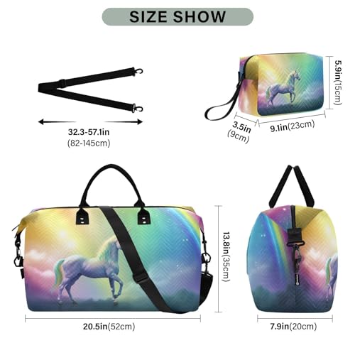 Large Travel Duffel Bag, Horse and Rainbow Sports Tote Gym Bag, Shoulder Weekender Overnight Bag for Women Men, Carry On Luggage with Toiletry Bags3