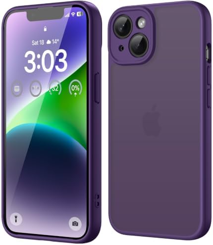 ORDA für iPhone 14 Hülle, Vollständiger Kameraschutz, Dunkel Violett | Matt Handyhülle für iPhone 14, Stoßfest Kratzfest Transluzente Rückseite Schutzhülle, Anti-Fingerabdruck Case
