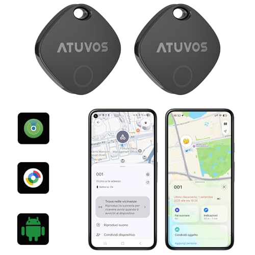 ATUVOS Dual System Air Tag Pro Tracker 2 pezzi Nero,