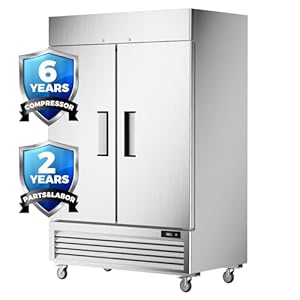 54’’ Commercial Freezer with 2 Door, Stainless Steel Reach-in Freezer Upright with 49 Cu.Ft/8 Shelves, Two Section Fan Cooling Freezers for Restaurant Garage ETL NSF Approved