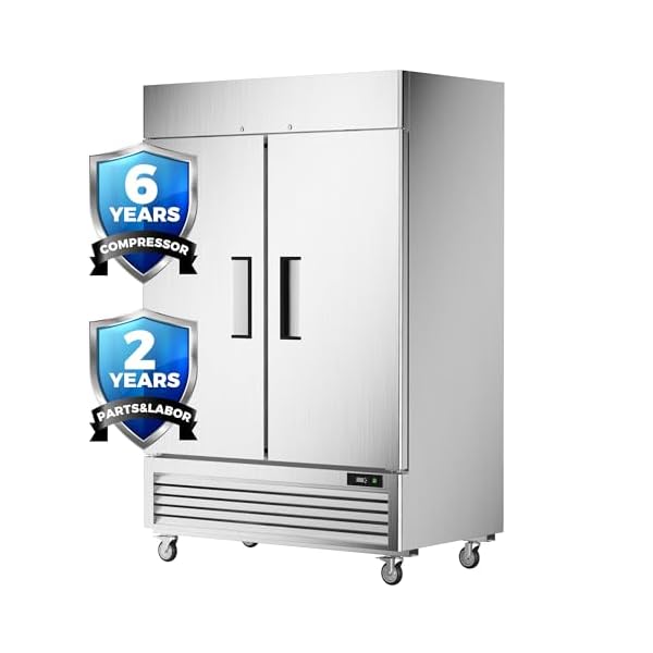 54’’ Commercial Freezer with 2 Door, Stainless Steel Reach-in Freezer Upright with 49 Cu.Ft/8 Shelves, Two Section Fan Cooling Freezers for Restaurant Garage ETL NSF Approved