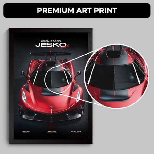 Image of Koenigsegg Jesko Absolut Poster | Framed Koenigsegg A4 Sized (31 x 23 cm) | Car Poster for Wall, Gift for Boys, Hypercar Frames | Jesko Car Posters for Wall, Bedroom, Hostel, Study Area, Hostel (F 156)