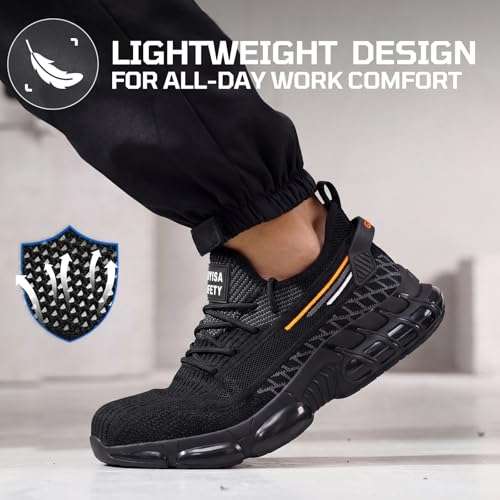 Image of Steel Toe Shoes for Men Lightweight Safety Work Shoes with Kevlar Puncture Resistant Midsole Comfortable Low Top Work Shoes for Warehouse Factory Light Construction