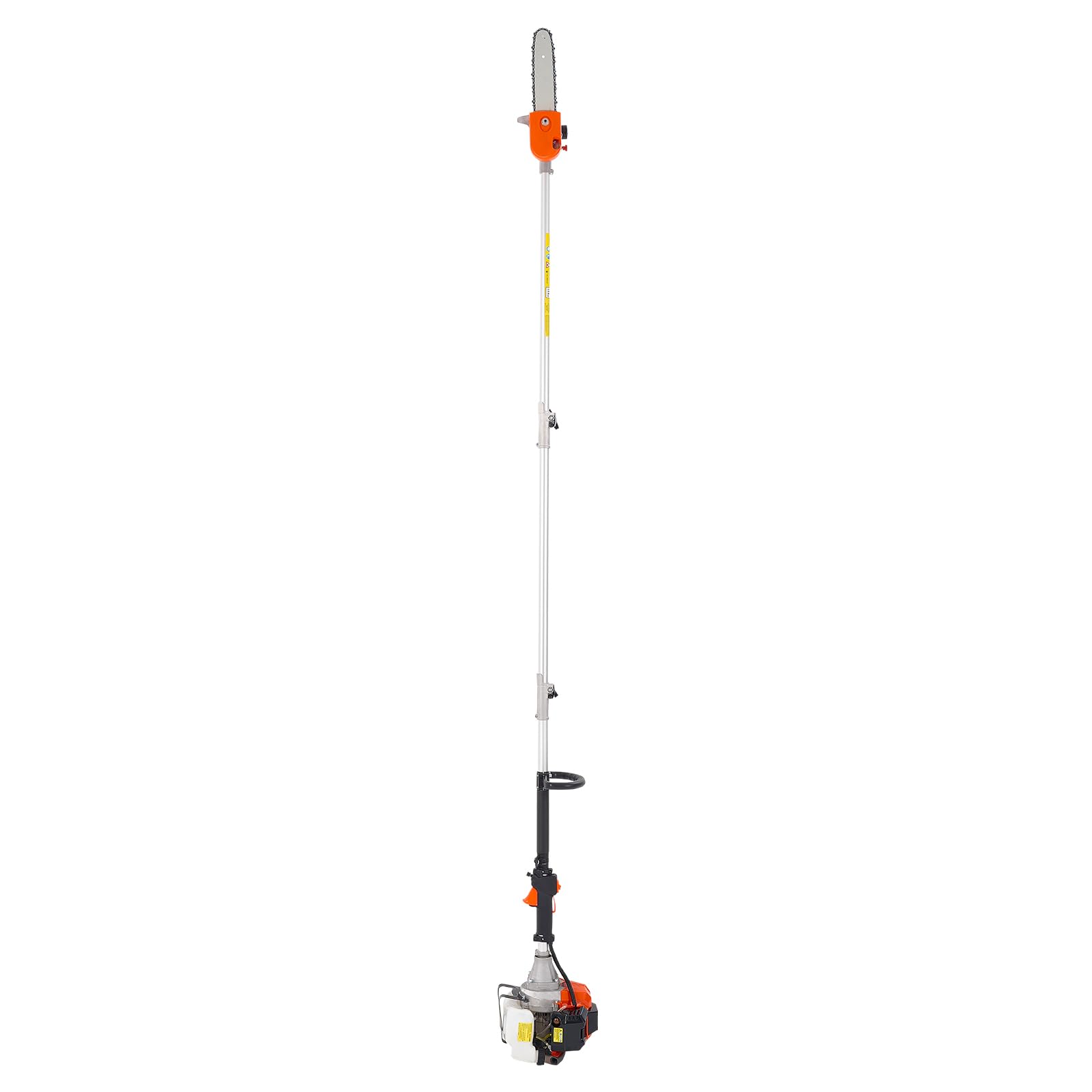 VEVOR Motosierra de Pértiga a Gasolina, Motosierra Inalámbrica de 43 cc y 2 Tiempos con Barra de Corte de 25,4 cm, Cabezal Giratorio, y Extensible de 2,11 a 3,61 m para Podar Árboles, Naranja