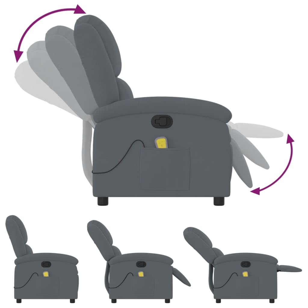 IKAYAA Sillón Masaje Reclinable Sillón Masaje Eléctrico Sillon Relax Reclinable Sillon Reclinable Manual Sillón Relax de Terciopelo, con Prácticos Bolsillo, Gris Oscuro