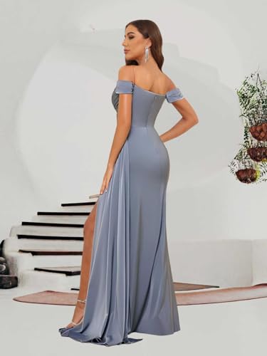 Fancy Bridesmaid Dresses for Wedding Off The Shoulder Mermaid Satin Prom Dress Formal Gown with Draping4