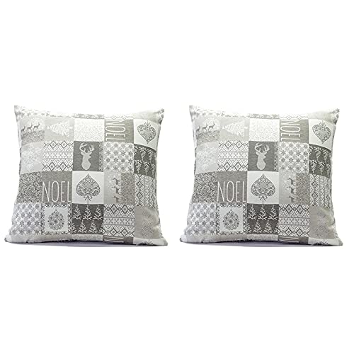 SP S.a.s. Set Di 2 Federe Per Cuscino Natale 60x60 Cm – Rosse Con Renne E Alberelli – Tessuto Jacquard 65% Cotone 35% Poliestere – Made In Italy - 5