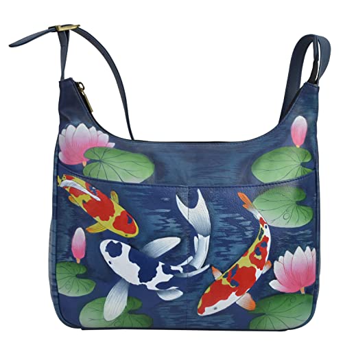 Anna by Anuschka Women's Women s Genuine Leather Medium Shopper Bag, Koi Fish Blue, One Size US