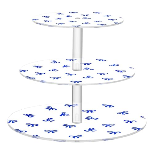 PYBUG Bows 3 Tier Acrylic Cupcake Stands Tower,Dessert Table Display Set for Tea Party,Wedding,Birthday, Baby Shower