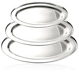 com-four® 3-teiliges Tablett-Set - Dekoteller aus Edelstahl in 3 Größen 34/40/45 cm - ovales Tablett zum Servieren und Dekorieren - große Servierplatten - Kerzenteller (3 Stück - 34/40/45cm)