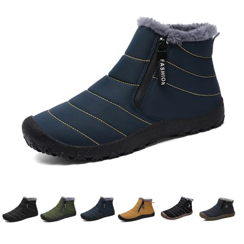 Jeeeun Men's Waterproof Warm Plush Lined Outdoor Snow Ankle Boots (Style B Blue,9)