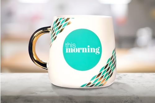 THIS MORNING Official ITV 380ml Large Ceramic Mug with Decal Print and Metallic Gold Dipped Handle - Stoneware Coffee/Tea Cup