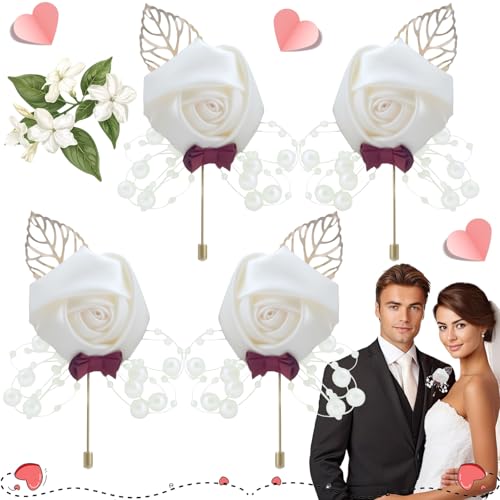 Brateuanoii 4 Stück Bräutigam Boutonniere, Handgefertigte Boutonniere,...