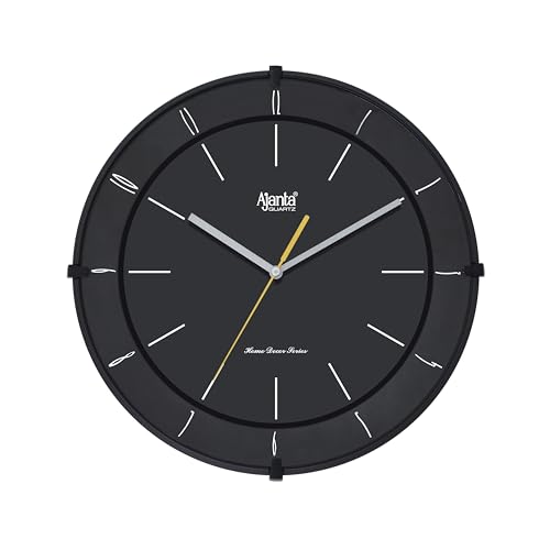 Image of Ajanta 10087 Wall Clock (11 Inch / 280mm) - Silent Sweep Non-Ticking Movement - Stylish Black Home Decor Clock for Bedroom, Office, Kitchen - Modern Minimalist