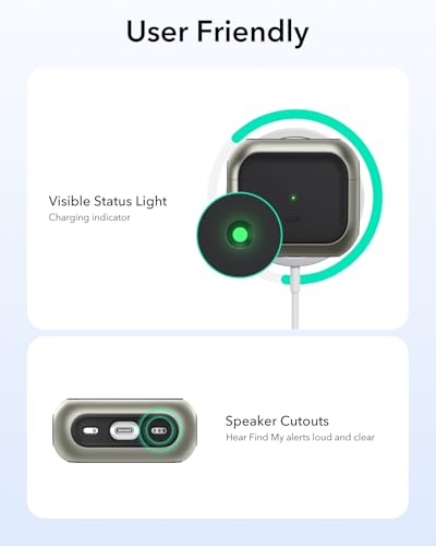 ESR Funda para AirPods 4 (2024), Compatible con AirPods de 4.ª Generación(USB-C), Compatible con MagSafe, Funda Protectora contra Caídas con Correa, Tapa Magnética, Funda Híbrida Orbit, Titanio