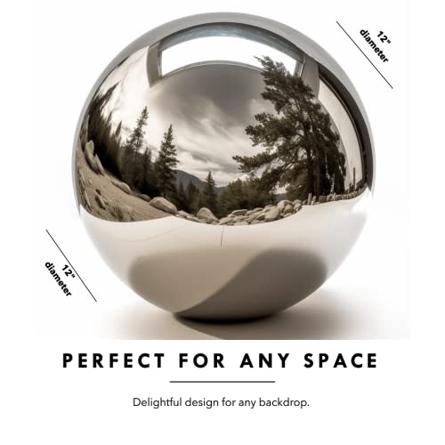 V2Croft 12 Inch Stainless Steel Gazing Globe, Hollow Ball Mirrored Surface Polished Shiny Sphere,Garden Stainless Steel Gazing Ball For Outdoor Lawn Pond Yard Ornament(Silver) #TOP1