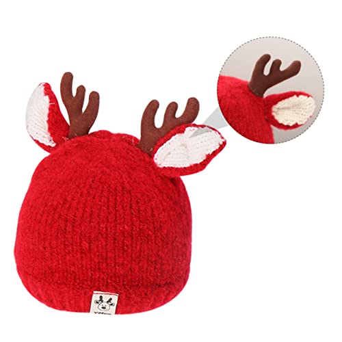 VANZACK Baby Antler Knitted Hat Winter Warm Woolen Cap for Infants and Toddlers Red4