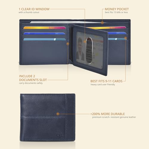 Image of Oak Leathers Leather Wallet for Men - RFID Bifold Wallets with 9 Credit Cards 1 ID Window Slim Minimalist Front Pocket Gift For Men