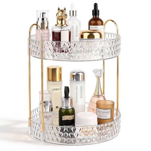 Large Capacity Rotating Makeup Organizer Perfume Stand Holder 2 Tier Clear