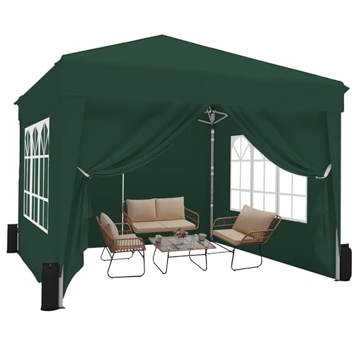 10x10 Pop Up Canopy Tent with Sidewalls x 4 Easy Setup Canopy Tent Waterproof UV-Resistant Portable with Carry Bag for Outdoor Events Camping and Backyard Parties Dark Green