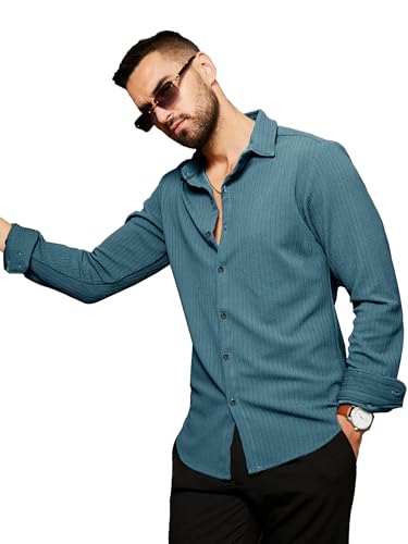 Image of Noble Monk Men's Regular Fit Casual Shirt |Full Sleeve| Polo Neck |Casual Shirts for Men